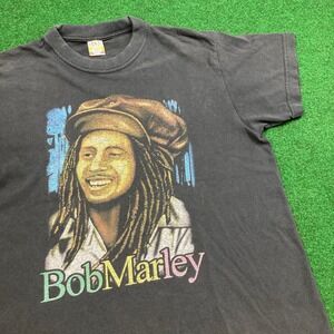 Vintage Bob Marley Shirt Mens M Black Reggae Music Graphic Spell Out Tee 90s VTG